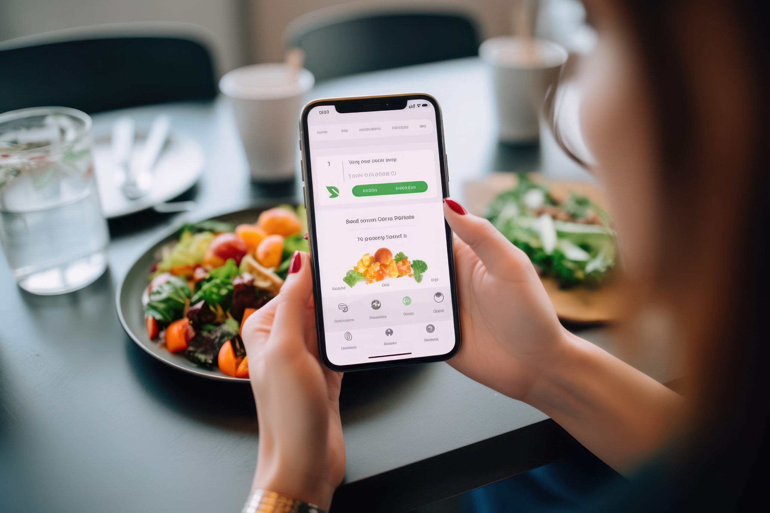 woman on phone tracking eating habits